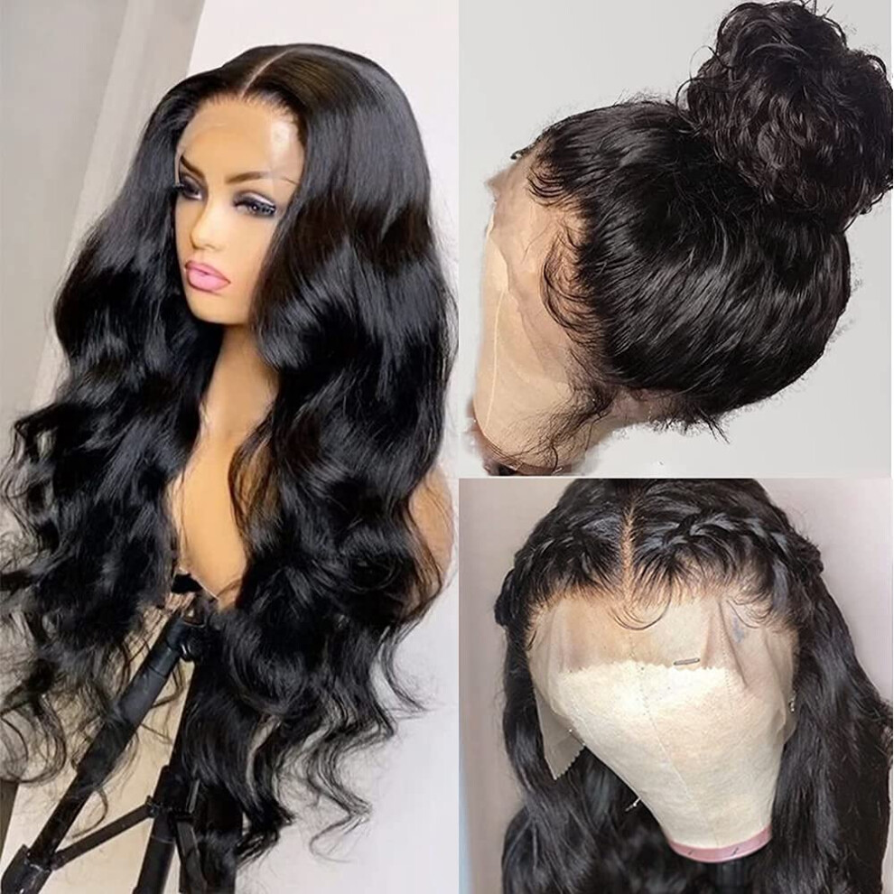 Unisex 13X4 Body Wave Human Hair Lace Front Wig 22 Inch Brazilian Pre Plucked Natural Hairline