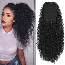 24 Inch Jerry Curly Ponytail Extension Natural Black Synthetic Hair with Wrap Around Drawstring