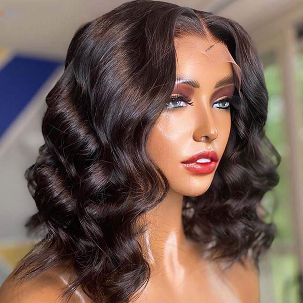 Unisex Brazilian Body Wave Human Hair 13X6 Lace Front Wig 130% Density Pre Plucked Natural Hairline 14'