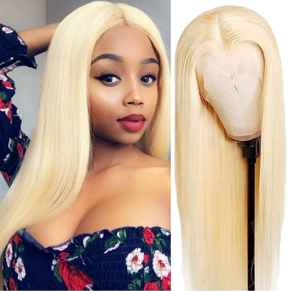 Unisex Black 613 Blonde Lace Front Wig Human Hair Pre Plucked 13X1 Silk Straight Remy Hair For Women 8In