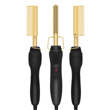 Gold Titanium Hot Comb Hair Straightener for Black Hair Wigs Beards, 20 Heat Settings, Fast Heat Up