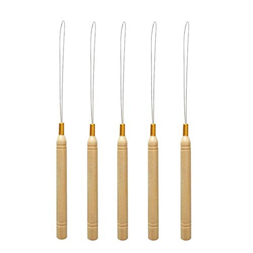 5PCS Hair Extension Loop Tool Set with Wooden Handle for Quick Micro Bead Threading 1