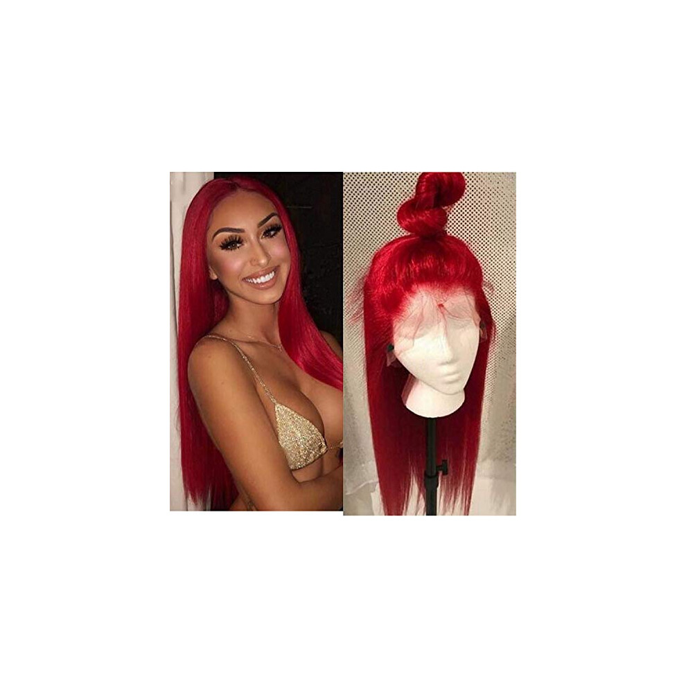 Unisex Red Brazilian Human Hair Lace Front Wig 13X6 Pre Plucked Silky Straight Virgin Hair 130 Density