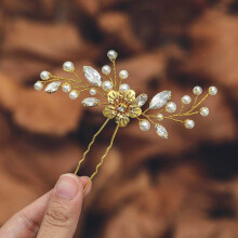 Wedding Hair Accessories Set Gold Pearl Flower Bridal Hair Pins with Crystal for Brides