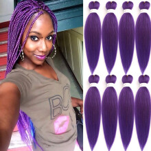 8 Packs Pre Stretched Braiding Hair 20 Inch Purple Synthetic Extensions Tangle Hot Water Set