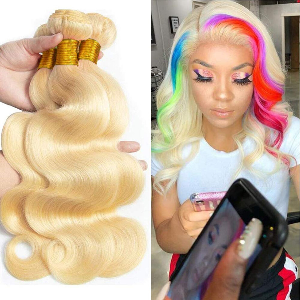 Unisex 613 Blonde Human Hair Bundles Peruvian Body Wave Extensions 9A Remy Weave 3Pcs 16In