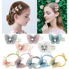 10 Pcs Butterfly Hair Clips and Hair Ties with Pearl Wings Ribbon, Non Slip Hair Accessories Set for Women and Girls