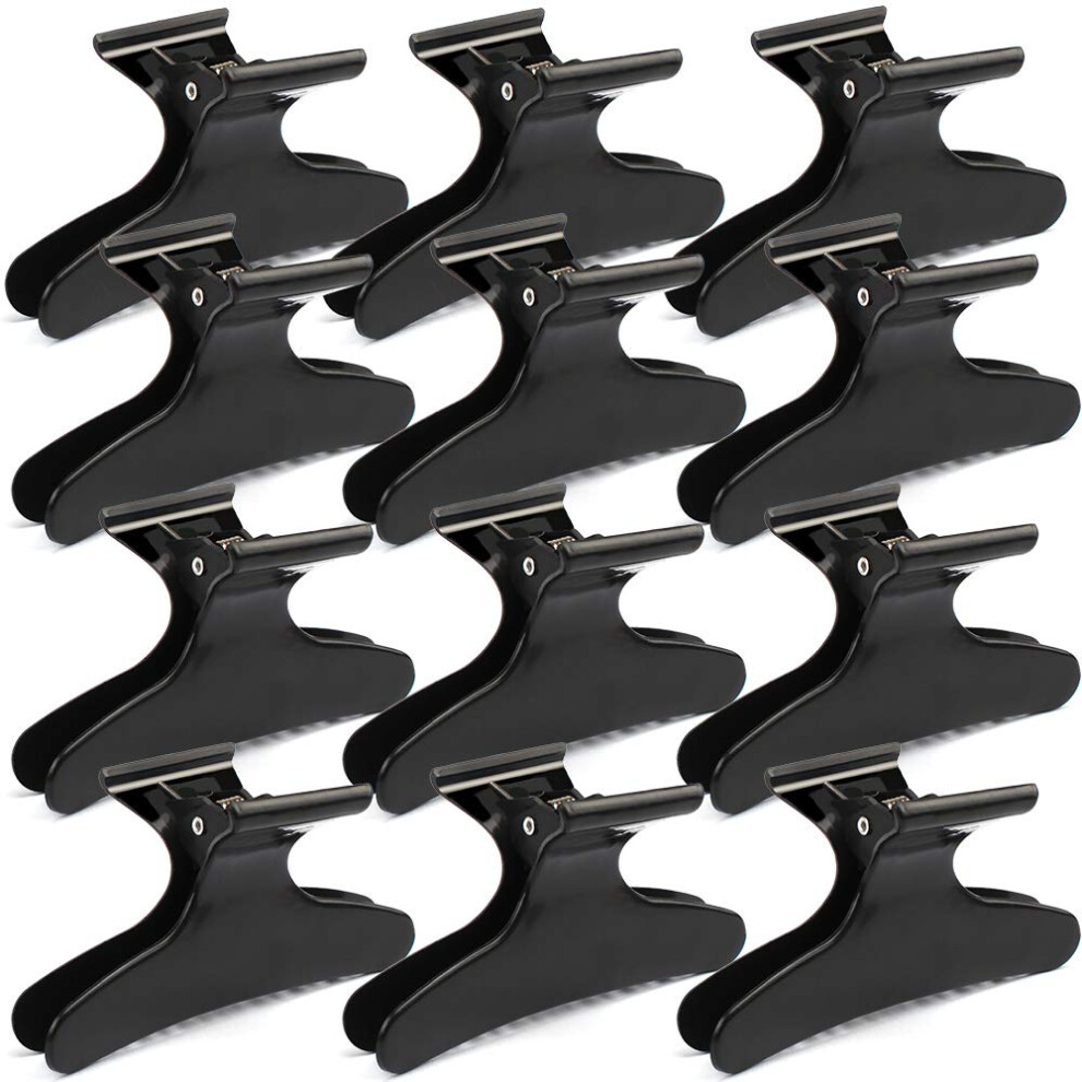 Black Hair Sectioning Clips Butterfly 12 Pack With Secure Grip Nine Claws For Salon Styling And Cutting