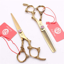 Professional 6.0 Inch Gold Hair Cutting Scissors and Thinning Shears Set with Ergonomic Dragon Handle