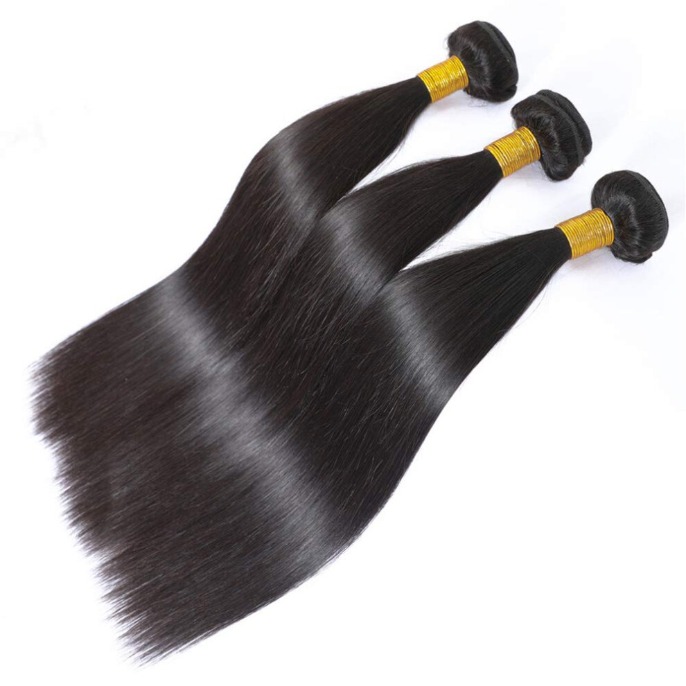 Unisex Black Brazilian Straight Hair Bundles 10A Unprocessed Virgin Human Hair Extensions Natural Double Weft