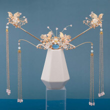 Chinese Phoenix Hair Ornament with Crystal Tassels, Retro Hanfu Bridal Hair Accessory Set