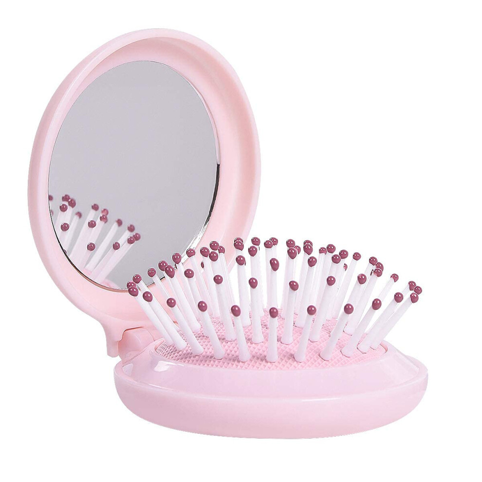 Folding Hairbrush with Mirror 2 in 1 Compact Airbag Cushion Comb for Travel and Makeup