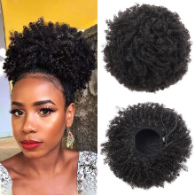 Afro Puff Hair Bun with Natural Kinky Curly Texture Drawstring Ponytail Extension for Women