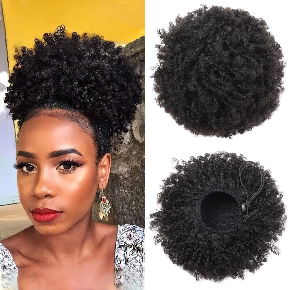 Afro Puff Hair Bun with Natural Kinky Curly Texture Drawstring Ponytail Extension for Women