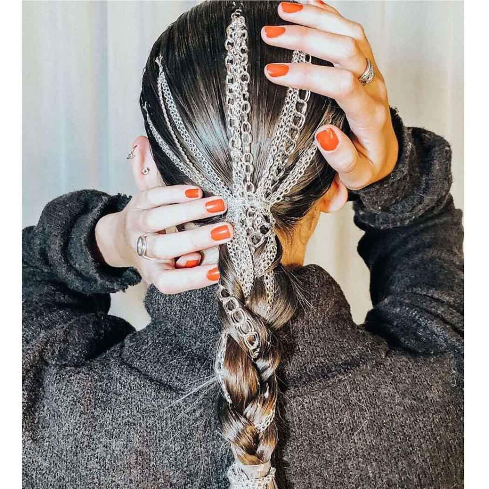 Silver Hair Chains for Women ClipIn Extensions Braided Ponytail Jewelry for Party Styling