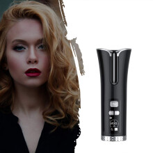 Cordless Hair Curler USB Rechargeable Ceramic Automatic Curling Iron with LED Display for Travel