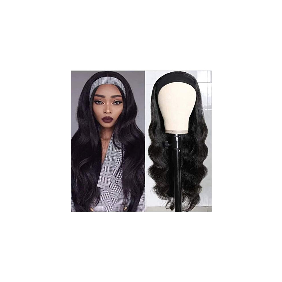 Unisex Black Human Hair Headband Wig 180% Density Brazilian Virgin Hair 10A Kinky Curly 26Inch Glue