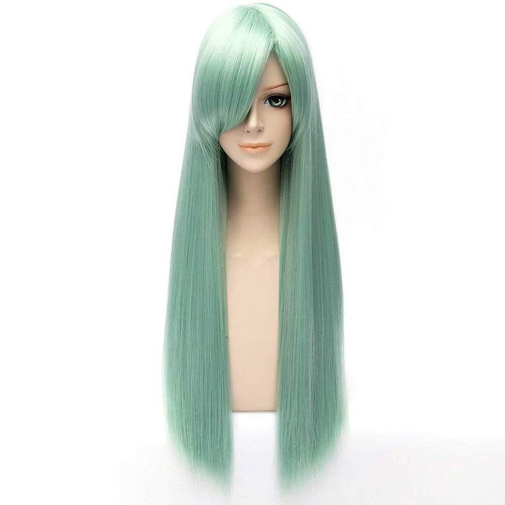Unisex Green Light Wig Long Straight Heat Resistant Synthetic Anime Cosplay Wig Elizabeth Liones Style 80Cm