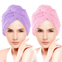 2 Pack Microfiber Hair Towel Wrap with Button, Super Absorbent Quick Dry Hair Drying Turban