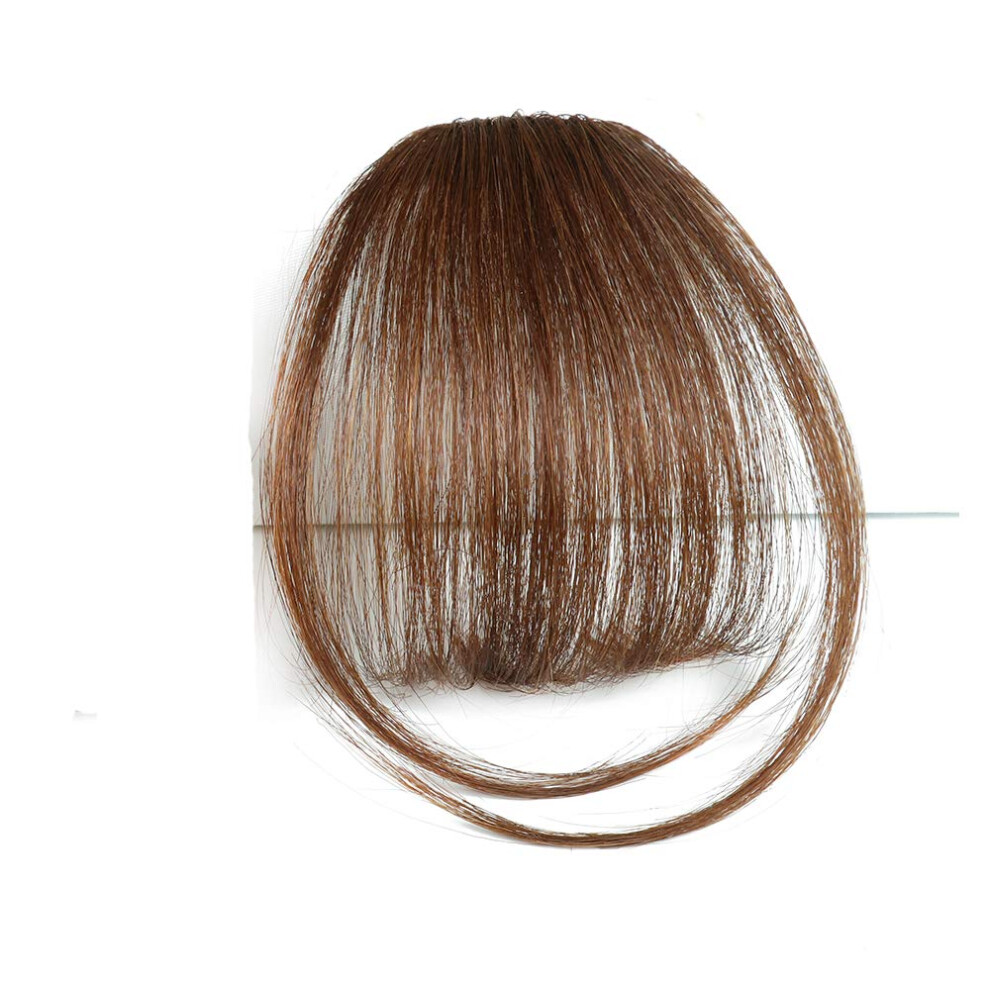Human Hair Clip In Bangs Light Brown Fringe Hairpiece Natural Blend Heat Styling Safe