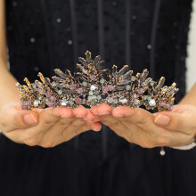 Vintage Black Crystal Bridal Crown, Elegant Baroque Wedding Tiara for Women, Queen Style Headpiece