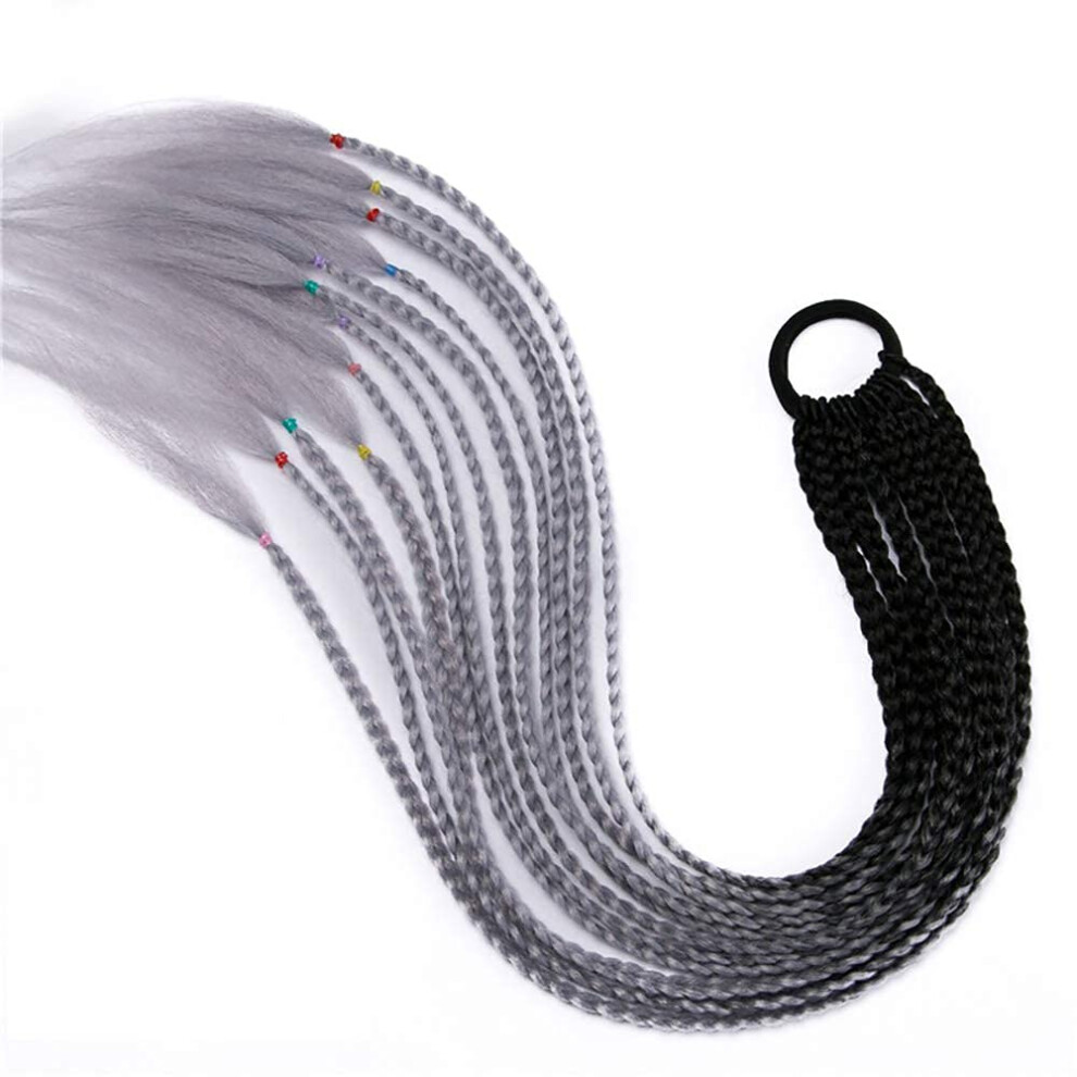 Unisex Long Gradient Ponytail Hair Extension 60Cm Dirty Look Braided Ponytail Wig For Women