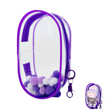 Clear PVC Plush Doll Display Case with Keychain for 15‑17cm Blind Box Toys, Scratch‑Resistant Purple Bag