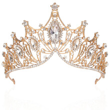 Gold Crown with Sparkling Rhinestones, Baroque Crystal Tiara for Wedding, Prom and Cosplay