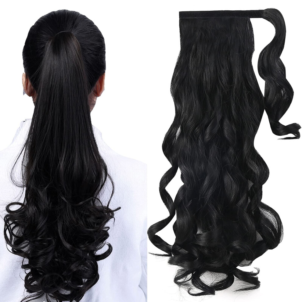 Unisex Ponytail Hair Extension Wrap Around 18 Inch Long Curly Synthetic Hairpiece With Naturallook Texture