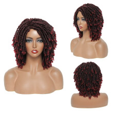 Braided Wig for Black Women Dreadlock Style Synthetic 8 Inch Black to Burgundy Afro Wig