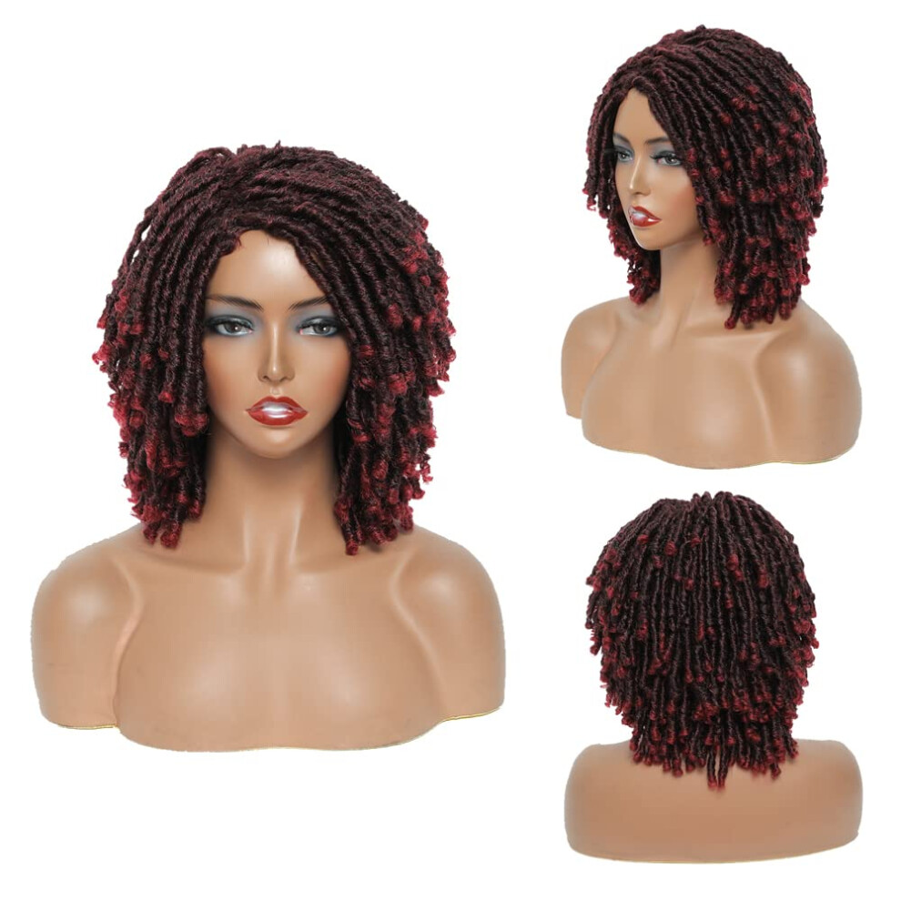 Unisex Black,Red Braided Wig For Black Women Dreadlock Style Synthetic 8 Inch Black To Burgundy Afro Wig