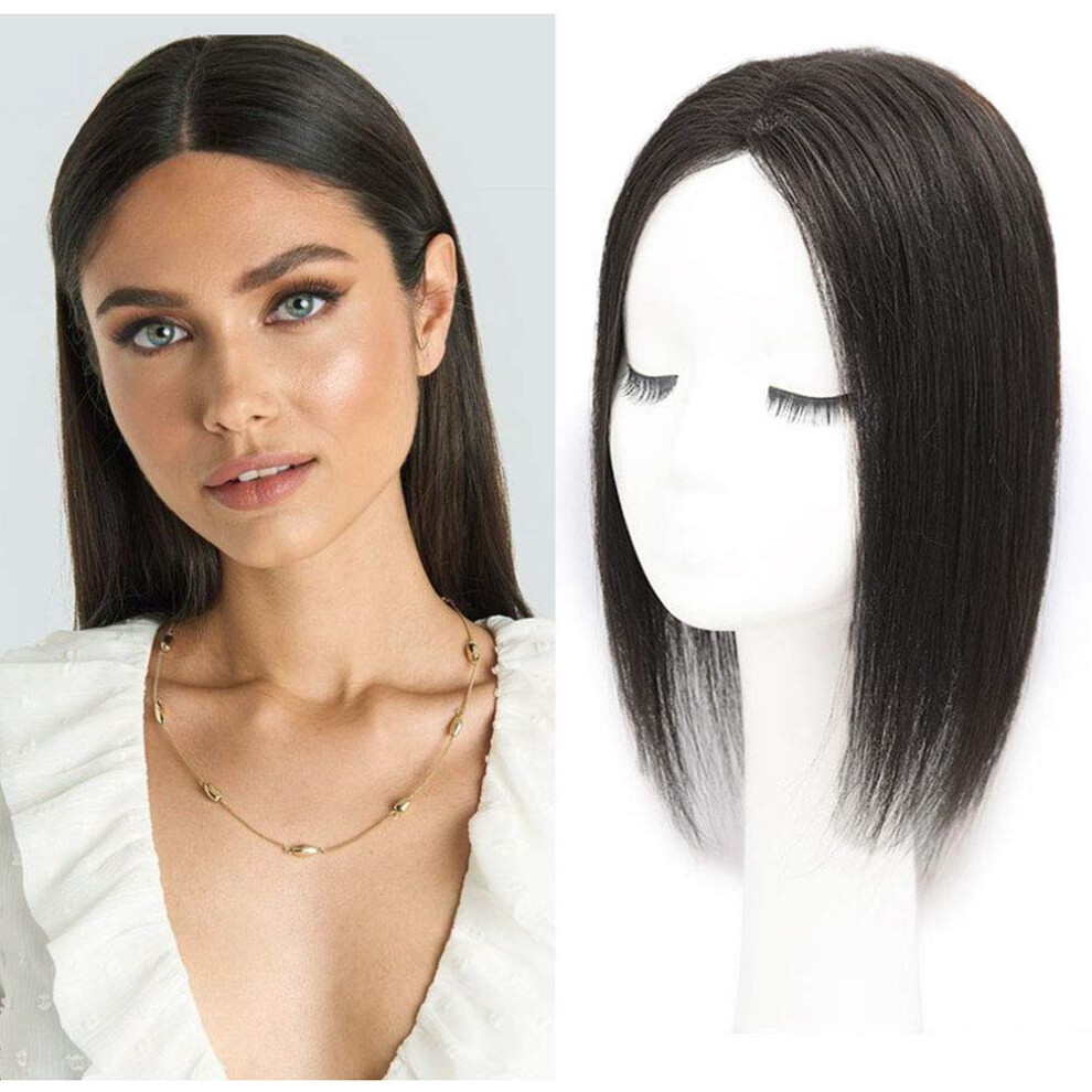 Unisex Brown Light Human Hair Topper 5X8cm 20Cm Clip In Wiglet For Thinning Hair With Natural Middle Part And Instant Crown Volume