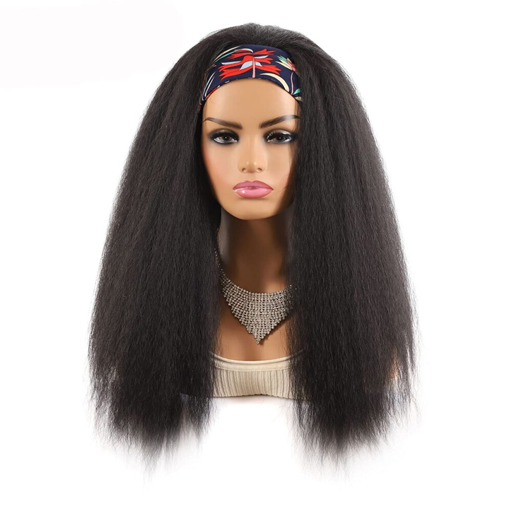 Unisex Black Curly Headband Wig Afro Kinky 150% Density Glueless Quick Install For Women 16 Inch