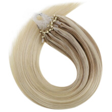Micro Ring Remy Human Hair Extensions 16 Inch Balayage Ash to Platinum Blonde Natural Blend 50g