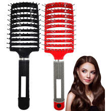 2 Pack Detangling Hair Brush with Curved Vented Paddle, Anti‑Static for Thick Curly Wet and Dry Hair, Scalp Massage Black and Red