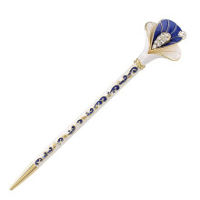 Vintage Tulip Hair Stick with Enamel Flower and Rhinestone Hair Pin for Elegant Updo Styles