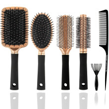 Detangling Hair Brush Set for Wet and Dry Hair, Paddle Brush for Curly or Straight Hair, Gold