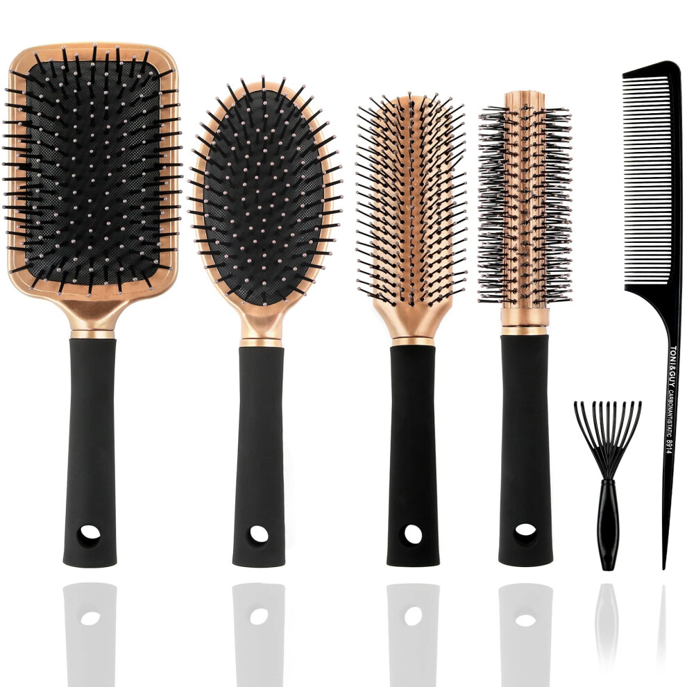 Gold Detangling Hair Brush Set For Wet And Dry Hair, Paddle Brush For Curly Or Straight Hair,