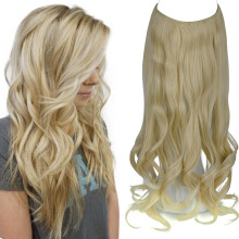 Hair Extensions Invisible Wire Blonde Wavy Heat Resistant Synthetic with Clips 20in 150g