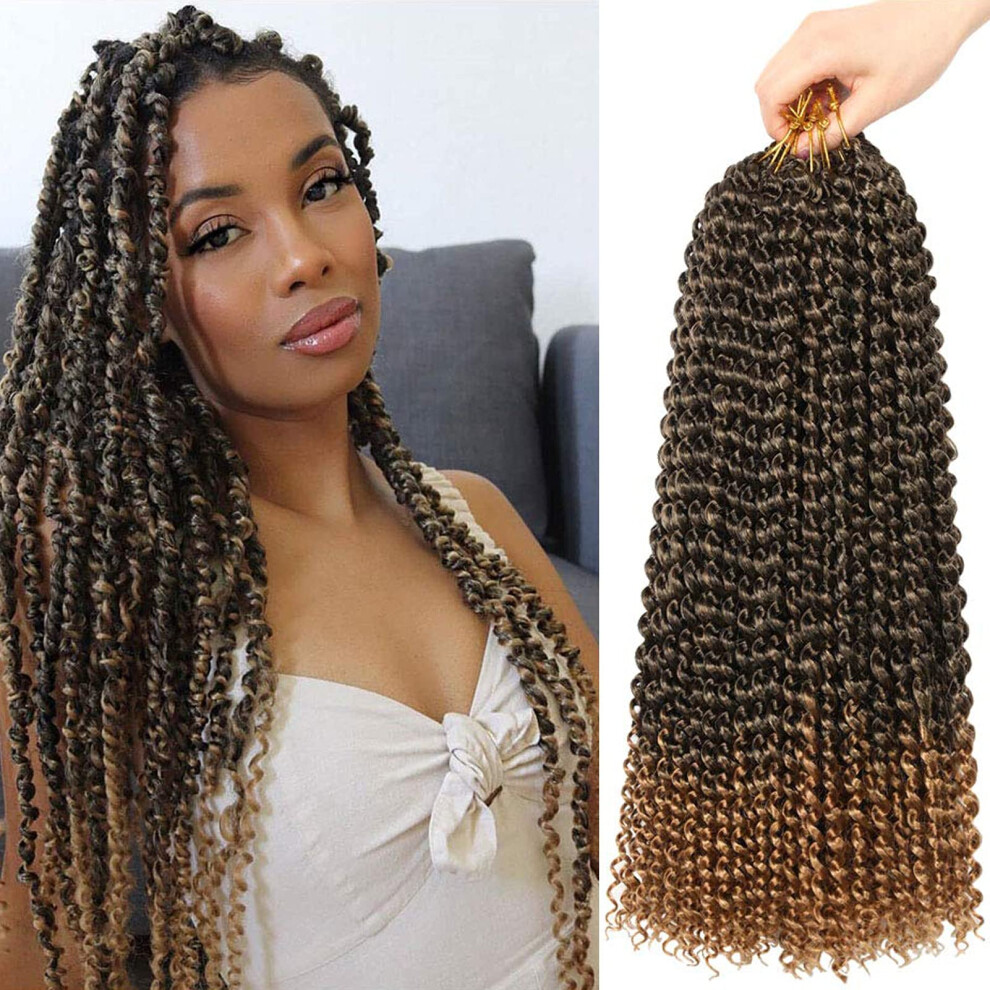Unisex Passion Twist Crochet Hair 7 Packs 18 Inch 1B/27 Two Tone Bohemian Pretwisted Curly Braids