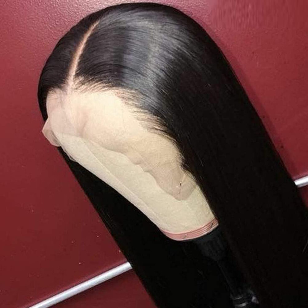 Unisex Black Human Hair Lace Front Wig 13X4 Brazilian Straight, Pre Plucked Glueless Virgin Hair For Women 22'