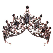 Baroque Queen Crown with Black Crystal Tiara for Women Girls Weddings and Party