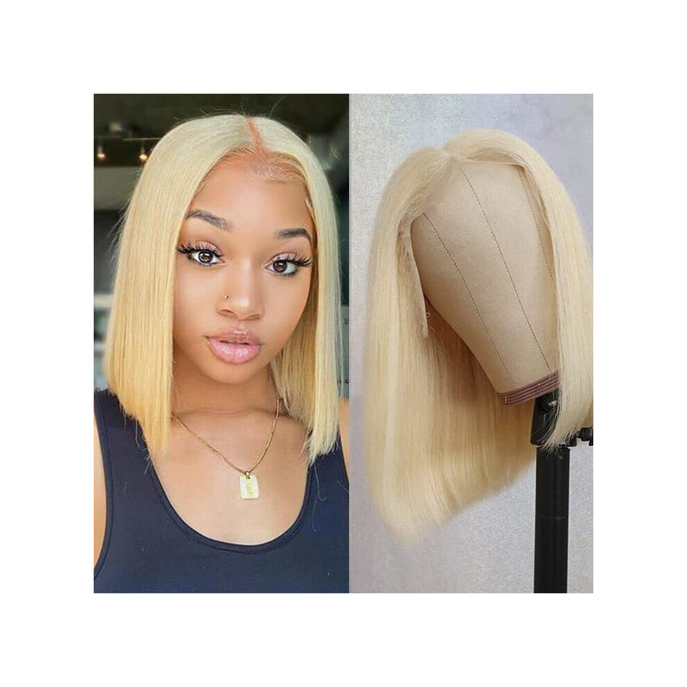 613 Blonde Lace Front Bob Wig 12 Inch Human Hair HD Transparent Pre Plucked Glueless Style