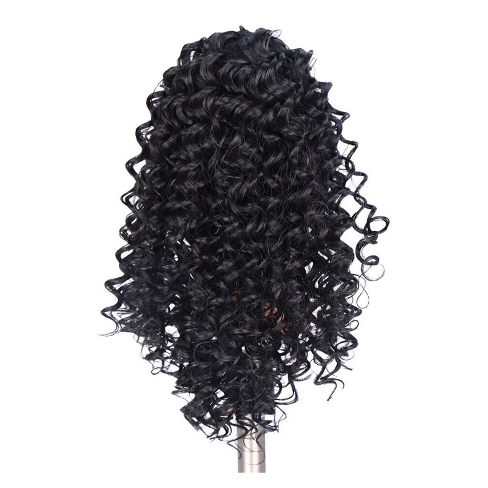 Unisex Kinky Curly Synthetic Lace Front Wig With Natural Hairline, Heat Resistant, Clip In Ponytail 1B/30Hl