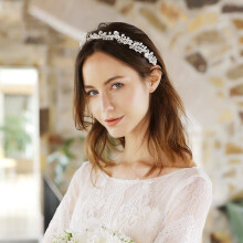 Bridal Hair Accessories Silver Crystal and Pearl Headband Hair Vine Wedding Headpiece for Bride