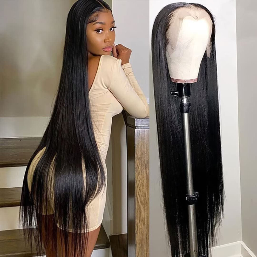 Unisex 30 Inch 13X4 Lace Front Human Hair Wig Brazilian Remy Silky Straight Glueless Pre Plucked