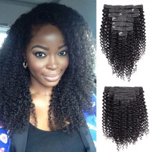 Kinky Curly Clip In Hair Extensions 3C 4A Virgin Human Hair for Black Women Natural Black 12 Inch 7pcs Set