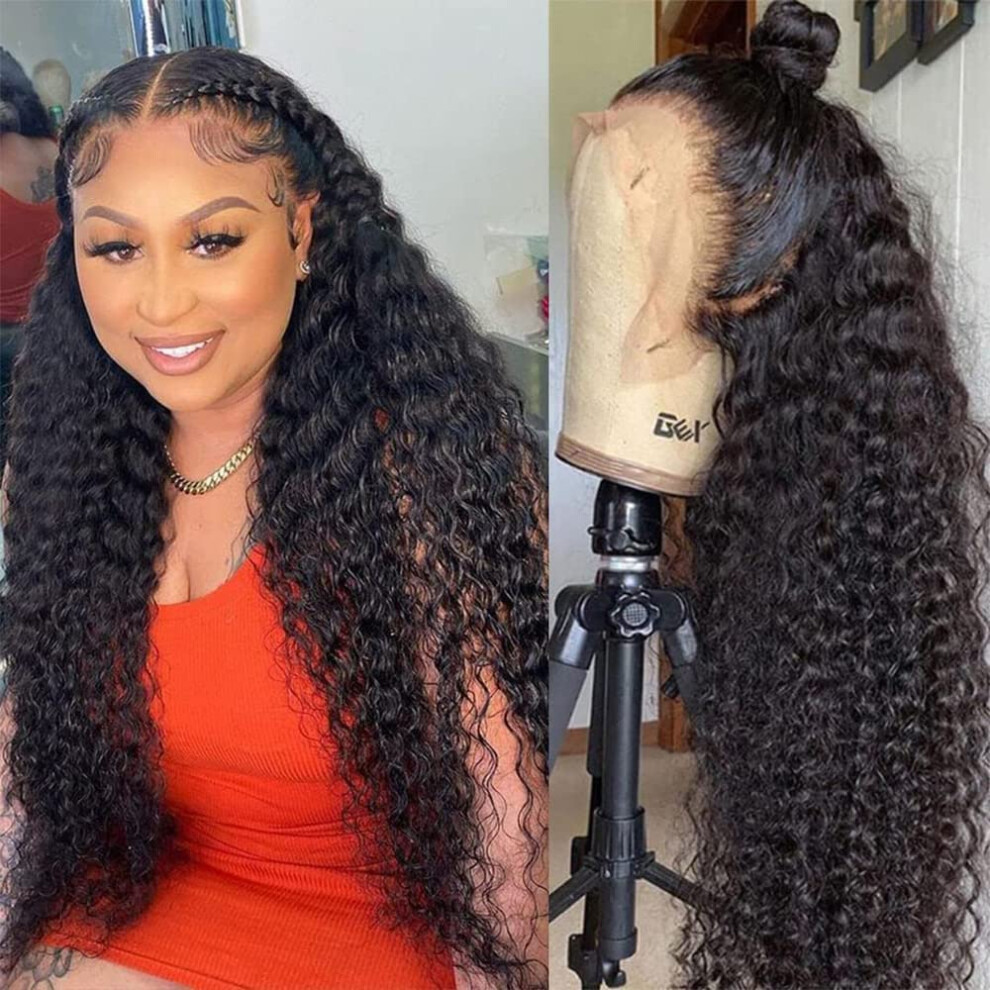 Unisex 13X4 Hd Lace Front Wig Deep Curly Brazilian Virgin Human Hair Preplucked Glueless 18 Inch Natural Color