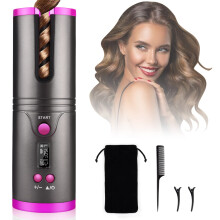 Cordless Automatic Hair Curler with Timer, Fast Heating, 6 Temp Levels, Gray Curling Iron