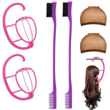 2 Pack Collapsible Wig Stand with Edge Brush and Breathable Cap for Storage and Styling